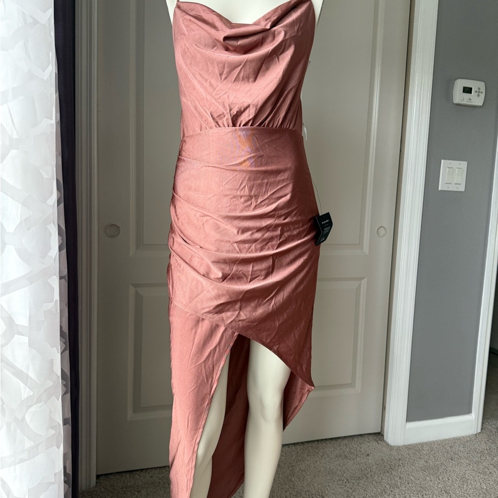 Lulu’s Pink Asymmetrical Front Slit Dress